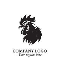 Head of Chicken Logo Symbol Black and White Illustration in Minimalist Modern Vector Design for Branding