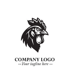 Head of Chicken Logo Symbol Black and White Illustration in Minimalist Modern Vector Design for Branding