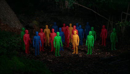 Obraz premium Colorful Figurines Gathered in a Mysterious Forest Scene