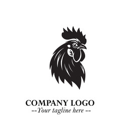 Head of Chicken Logo Symbol Black and White Illustration in Minimalist Modern Vector Design for Branding