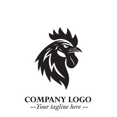 Head of Chicken Logo Symbol Black and White Illustration in Minimalist Modern Vector Design for Branding