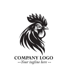 Head of Chicken Logo Symbol Black and White Illustration in Minimalist Modern Vector Design for Branding