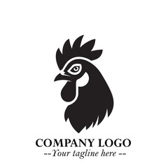 Head of Chicken Logo Symbol Black and White Illustration in Minimalist Modern Vector Design for Branding