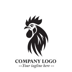 Head of Chicken Logo Symbol Black and White Illustration in Minimalist Modern Vector Design for Branding