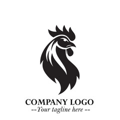 Head of Chicken Logo Symbol Black and White Illustration in Minimalist Modern Vector Design for Branding