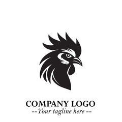 Head of Chicken Logo Symbol Black and White Illustration in Minimalist Modern Vector Design for Branding