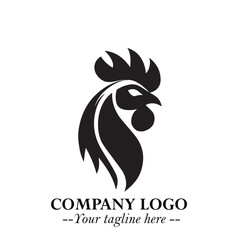 Head of Chicken Logo Symbol Black and White Illustration in Minimalist Modern Vector Design for Branding
