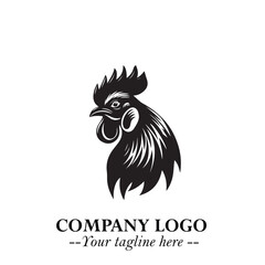 Head of Chicken Logo Symbol Black and White Illustration in Minimalist Modern Vector Design for Branding