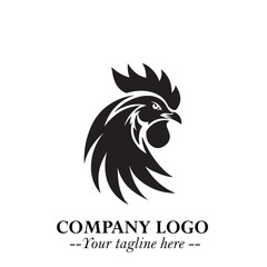 Head of Chicken Logo Symbol Black and White Illustration in Minimalist Modern Vector Design for Branding