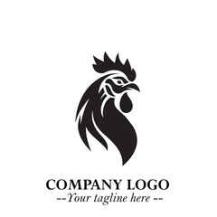 Head of Chicken Logo Symbol Black and White Illustration in Minimalist Modern Vector Design for Branding