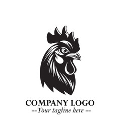 Head of Chicken Logo Symbol Black and White Illustration in Minimalist Modern Vector Design for Branding