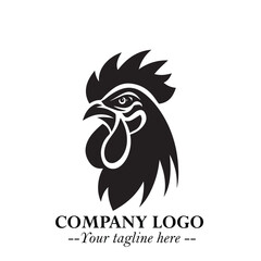 Head of Chicken Logo Symbol Black and White Illustration in Minimalist Modern Vector Design for Branding