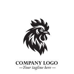 Head of Chicken Logo Symbol Black and White Illustration in Minimalist Modern Vector Design for Branding