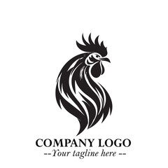 Head of Chicken Logo Symbol Black and White Illustration in Minimalist Modern Vector Design for Branding