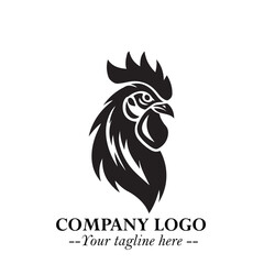 Head of Chicken Logo Symbol Black and White Illustration in Minimalist Modern Vector Design for Branding