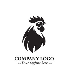 Head of Chicken Logo Symbol Black and White Illustration in Minimalist Modern Vector Design for Branding