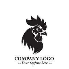 Head of Chicken Logo Symbol Black and White Illustration in Minimalist Modern Vector Design for Branding