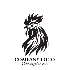Head of Chicken Logo Symbol Black and White Illustration in Minimalist Modern Vector Design for Branding