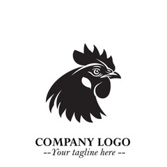 Head of Chicken Logo Symbol Black and White Illustration in Minimalist Modern Vector Design for Branding