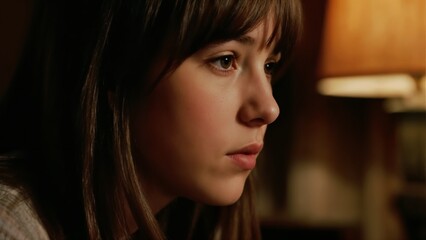 Fototapeta premium Thoughtful Young Woman Soft Light Profile