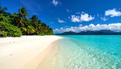 Fototapeta premium Tropical beach with white sand, palm trees, and turquoise water (1)