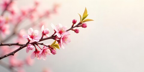 Fototapeta premium Delicate Pink Blossoms on a Branch, Softly Lit by Natural Light, Evoking Feelings of Serenity and Springtime Renewal