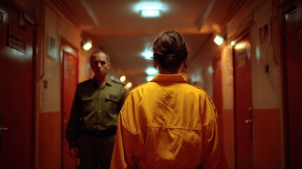 Obraz premium arrested people in jail corridor