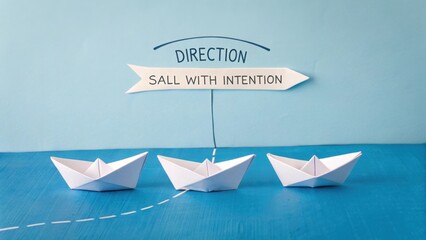 Paper Boats with Direction Sign and Intention Sailing Concept