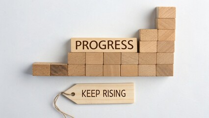 Wooden Blocks Representing Progress with Keep Rising Tagline