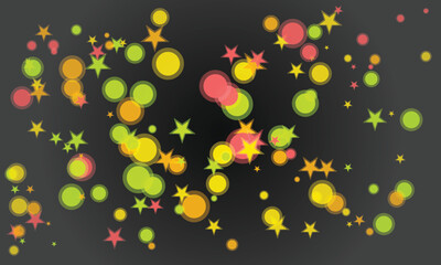 Abstract Colorful Stars and Circles on Dark Background Graphic Illustration
