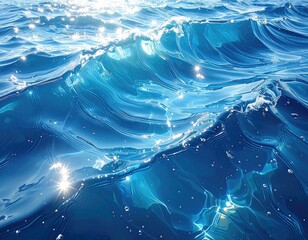 Close-up view of sparkling, translucent ocean waves