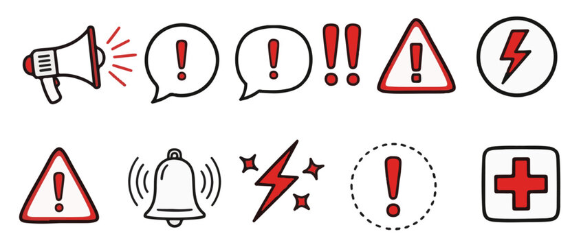 Alerting doodles of warning signs and symbols, perfect for catching attention and conveying important messages in a creative and playful way