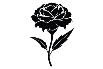 Bold Silhouette of a Carnation Flower with Stem and Leaves Graphic Design