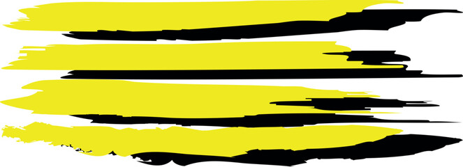 Dirty Texture Brush Stroke Set: Grunge Yellow Brush Line and Black Shadow Ink and Paint Elements for Artistic and Urban Designs