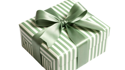 Elegant gift box with green stripes and ribbon, perfect for birthdays, holidays and special occasions, creating joy and anticipation, celebrations