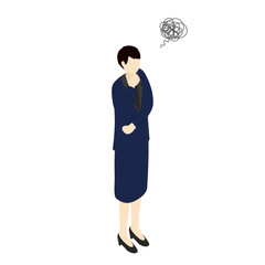 Worried Businesswoman in Suit Thinking – Isometric Illustration