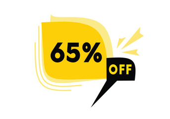 65 percent off sign design banner yellow colour, vector for savings, shopping. Graphic illustration. Eps 10 editable design.