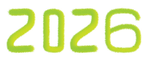 Happy New Year 2026 Furry Green Text Design and Birthday Cards Planner Text Design in Soft Fur Effect Typography