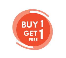 Buy 1 get 1 free sale ribbon round type vector. elements for web or graphic advertising banner. Announce symbol for promotion.