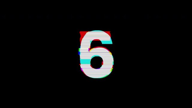 Digital Glitch Countdown Timer from 10 to 0 Animation