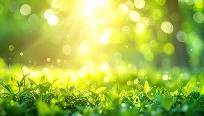 Sun-kissed green leaves and bright bokeh. Nature's beauty shines with warm sunlight