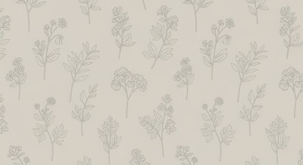 A soft botanical pattern of delicate wildflowers repeats across a neutral background.