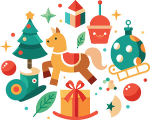 Naklejka premium Collection of Christmas Toys and Decorations on White Background