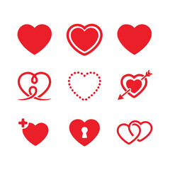 Red Heart Icons Set - Love and Romance Symbols