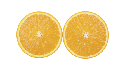 Two vibrant orange slices, bursting with juicy flavor and sunshine, perfect for health, wellness, and refreshing summer vibes, use in recipes and nutrition guides