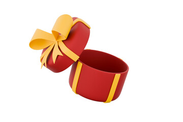 The red gift box is open, with its lid leaning to the side