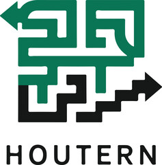 HOUTERN Logo with Maze Arrows - Strategic Path, Navigation, Business Solution Concept, Wayfinding Graphics, Brand Identity