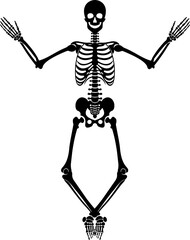 Dancing human skeleton bones icon isolated on transparent background in black and line style, anatomy spooky skull cranium medical illustration vector bundle design element.