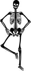 Dancing human skeleton bones icon isolated on transparent background in black and line style, anatomy spooky skull cranium medical illustration vector bundle design element.
