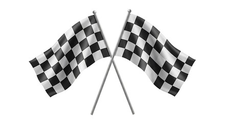 Fototapeta premium Two crossed checkered flags signaling the start or finish of a race isolated on white background